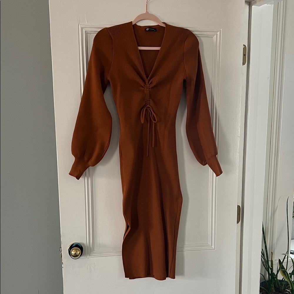 Chic Long Sleeve Rust Dress